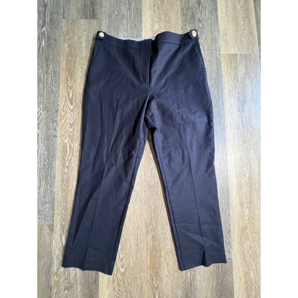 Ann Taylor‎ Eva Ankle Pants Womens 14 Navy Blue New Gold Button High Rise Slim